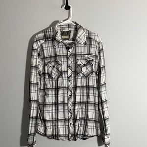 Bke snap button down long sleeve medium white grey